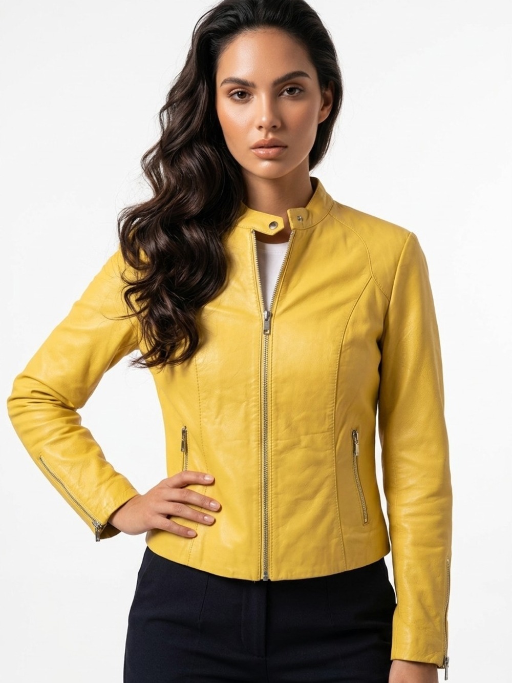 Danier Yellow Leather Zip Front Women's Jacket
